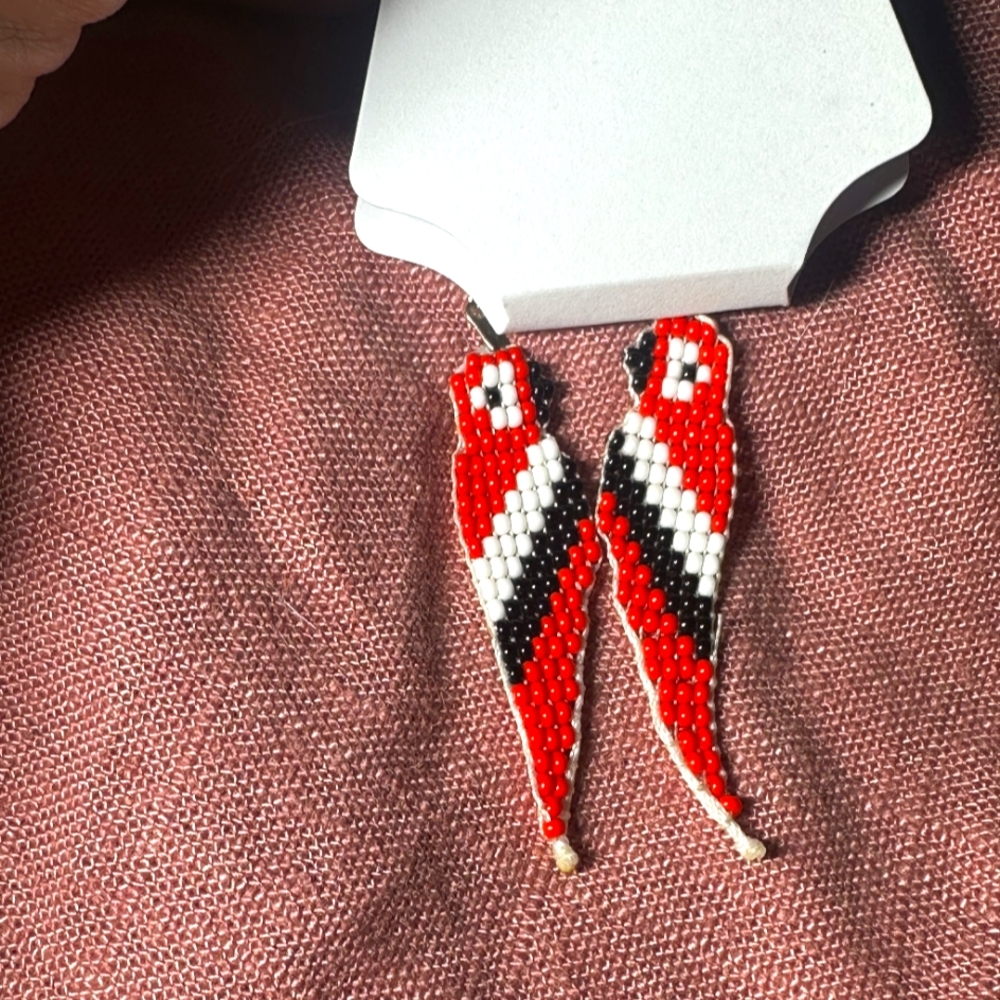 Handmade beaded parakeet earrings